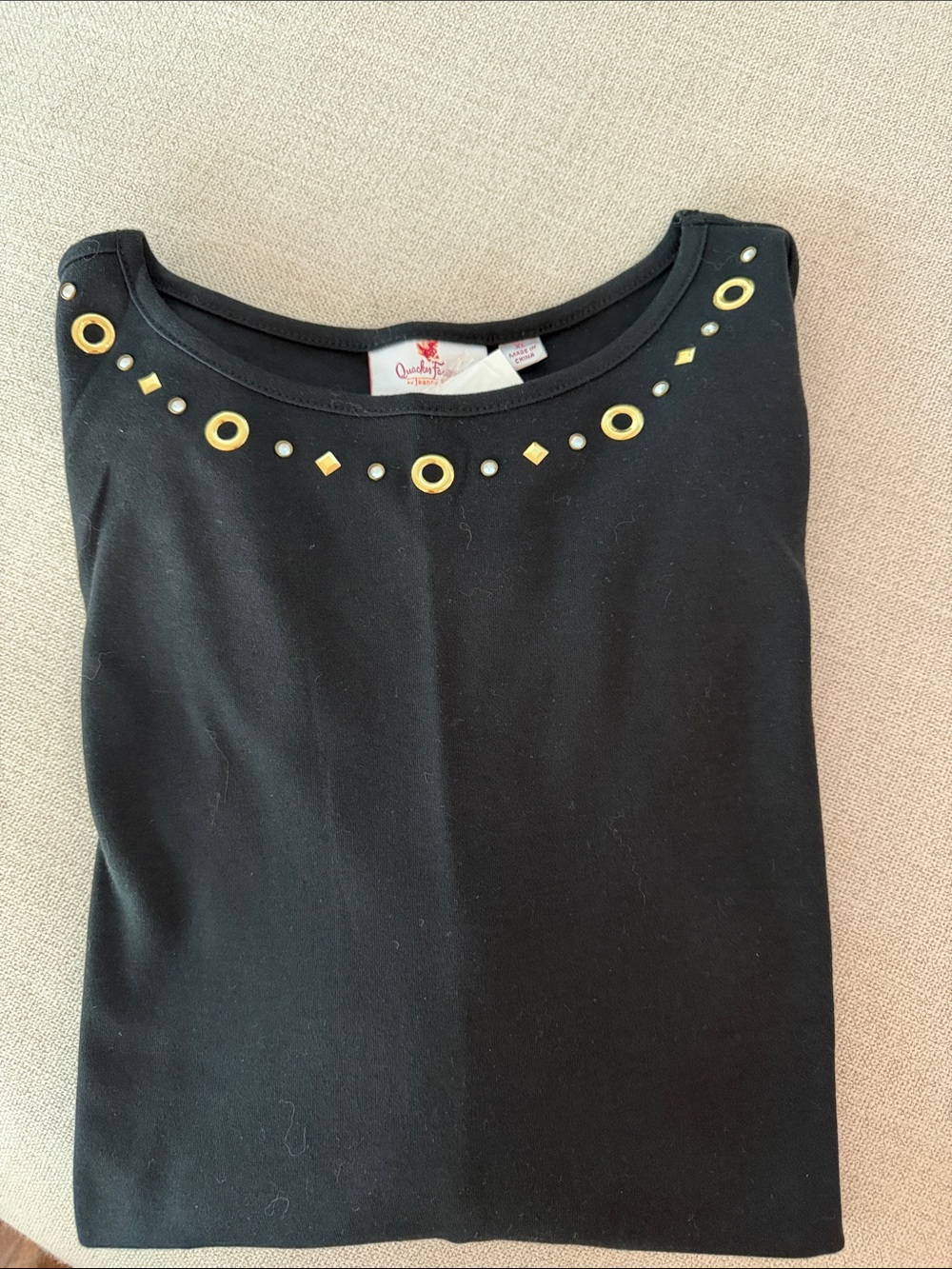 Quacker Factory Black 3/4 Sleeve Tee with Gold Eyelet Detail